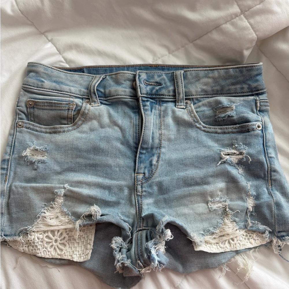 American Eagle Outfitters Light Blue Distressed Jean Shorts